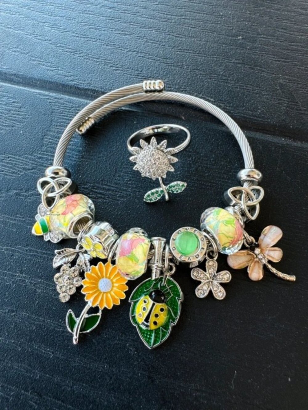 Summer Garden Charm Bracelet And Ring Set